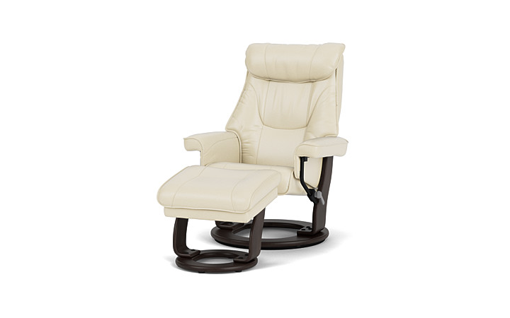 Cream leather chair top with footstool
